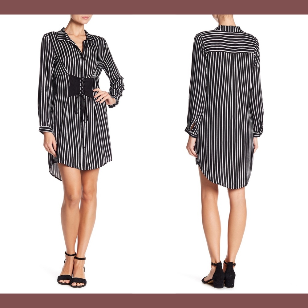 NWT $78 DR2 by Daniel Rainn Striped Corset‎ Panel Dress in Black [SZ Small ]